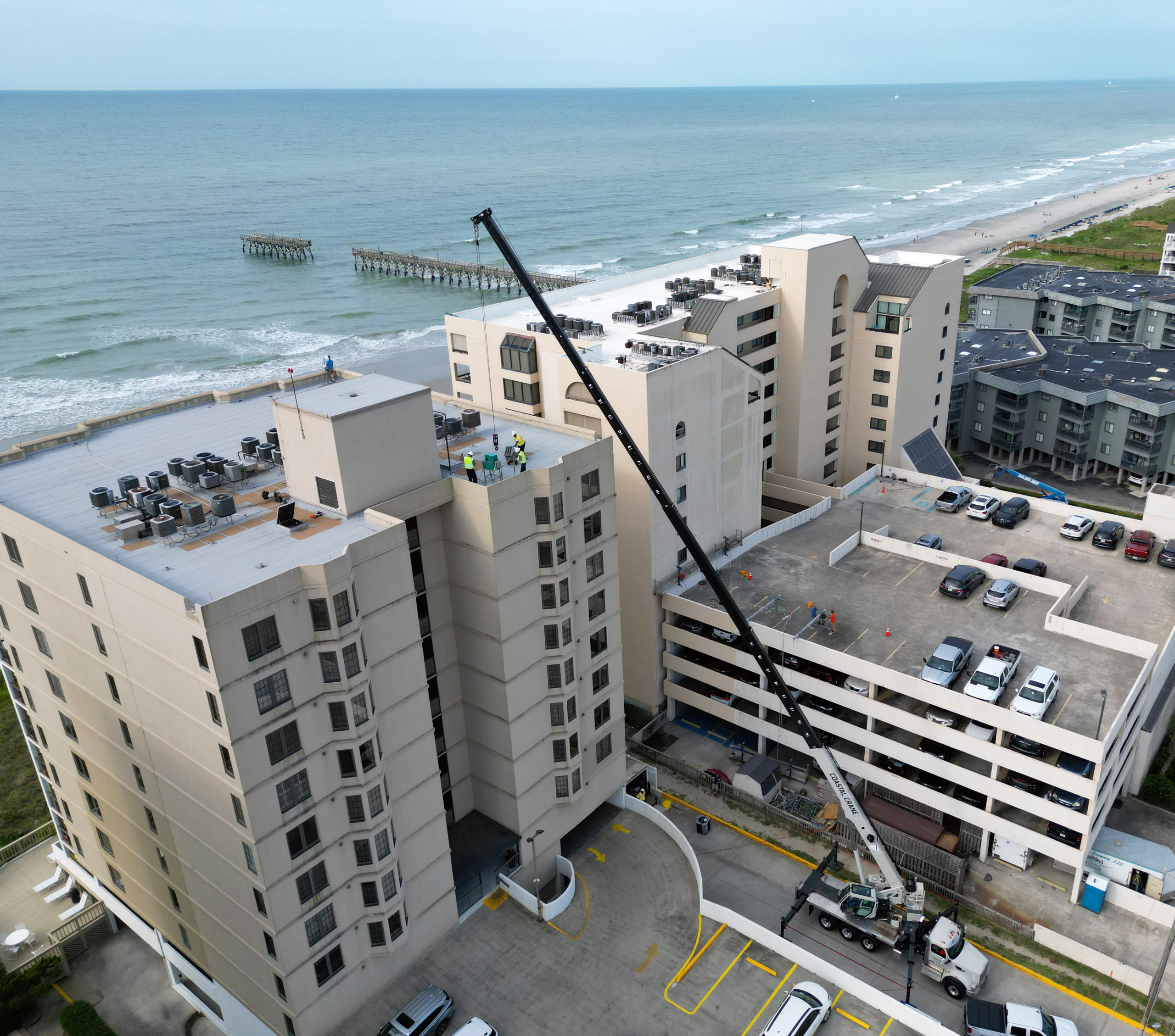 Coastal Crane’s new National Crane NBT60XL at work in Myrtle Beach, South Carolina.
